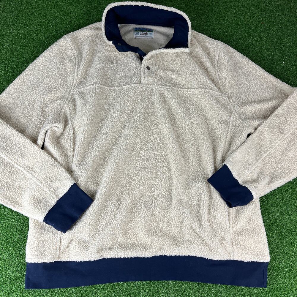 Vintage Jachs Cabin Mens Cream Navy Cozy Sherpa Fleece Pullover Sweater Sz XXL